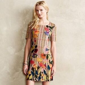 Troubadour Anthropologie Bloomline Knit Shift Dress Felted Floral Details - XS